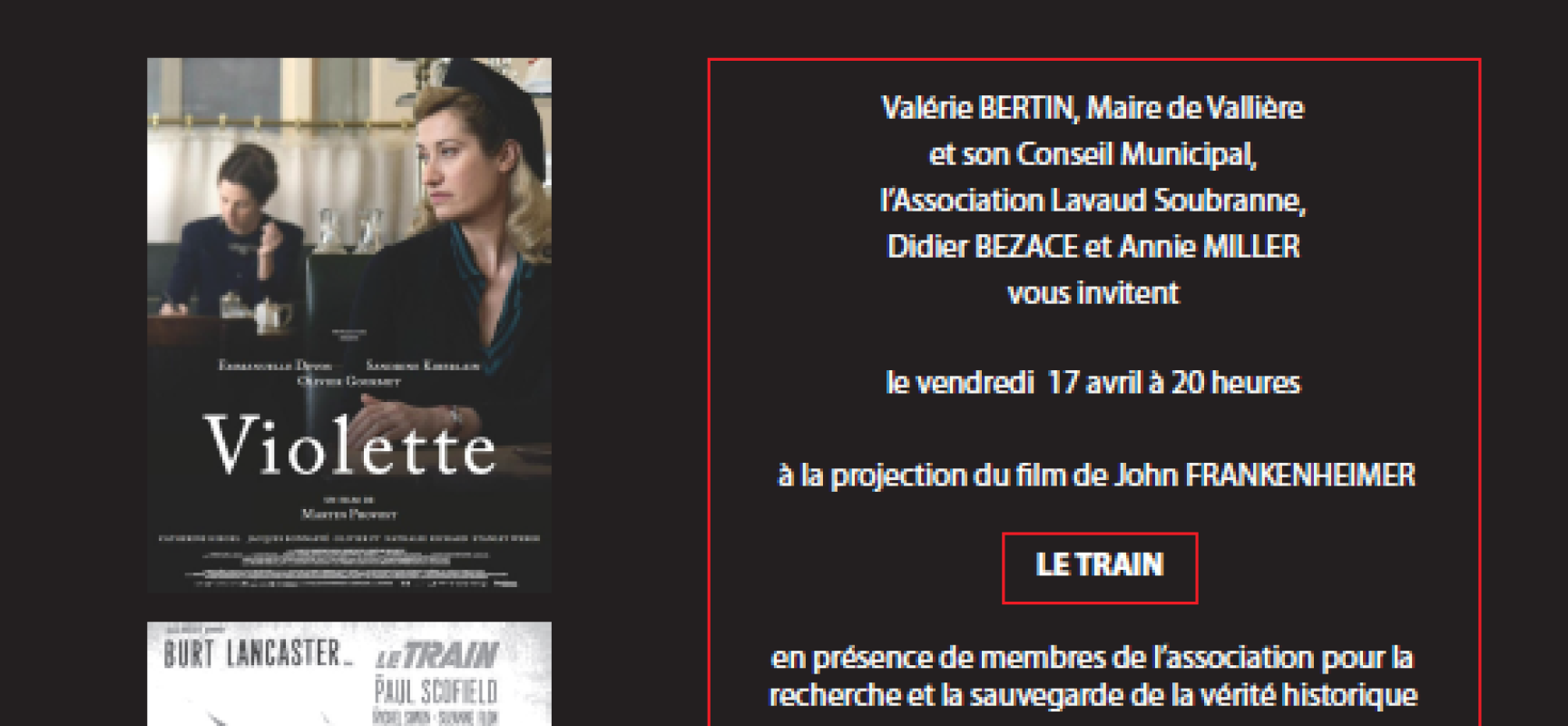 Projection des films Le Train et Violette