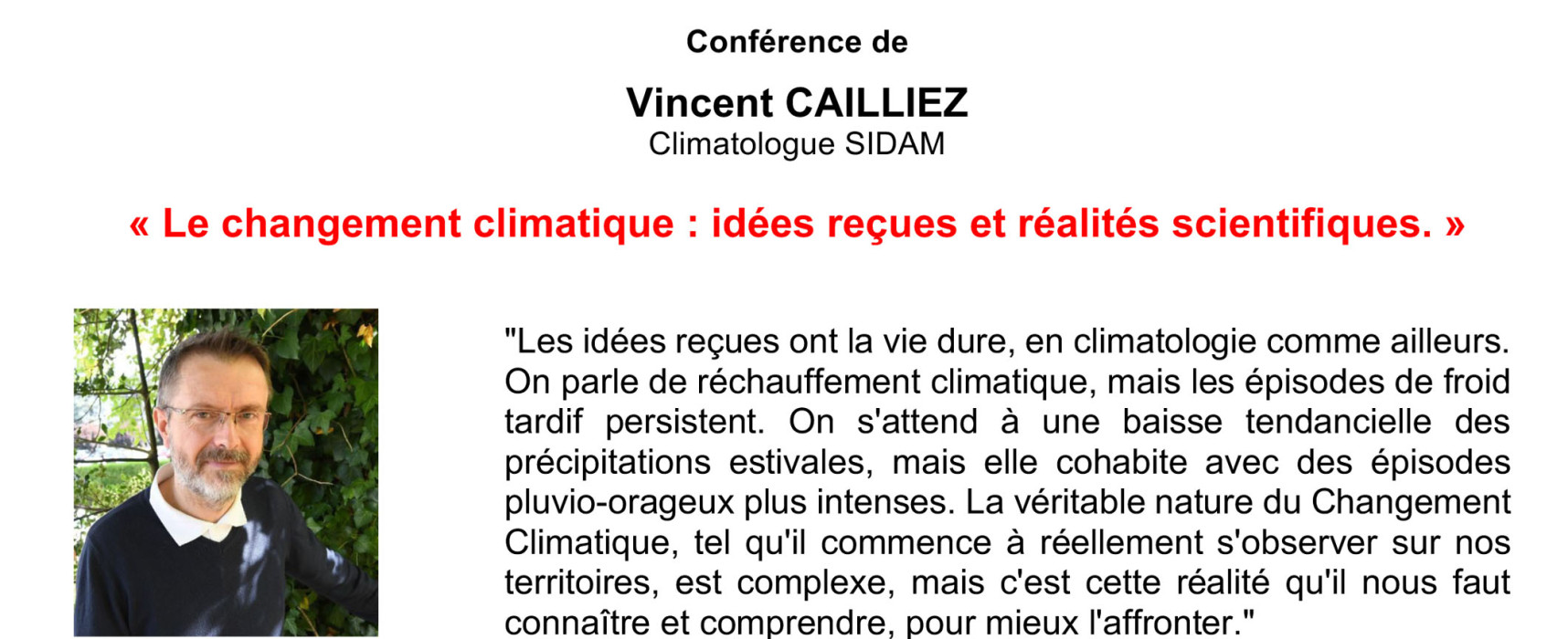 Conférence – « Le changement climatique : idées reçues et réalités scientifiques » #FDS2018 #Aubusson