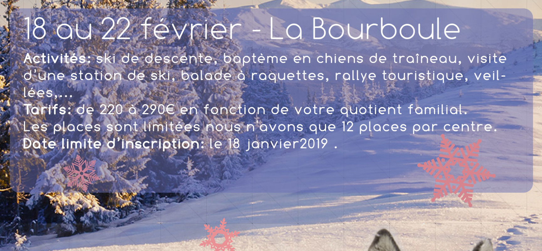 Séjour Montagne à la Bourboule du 18 au 22 février 2019 pour les 7 – 12 ans #Alshs #Gentioux #Felletin