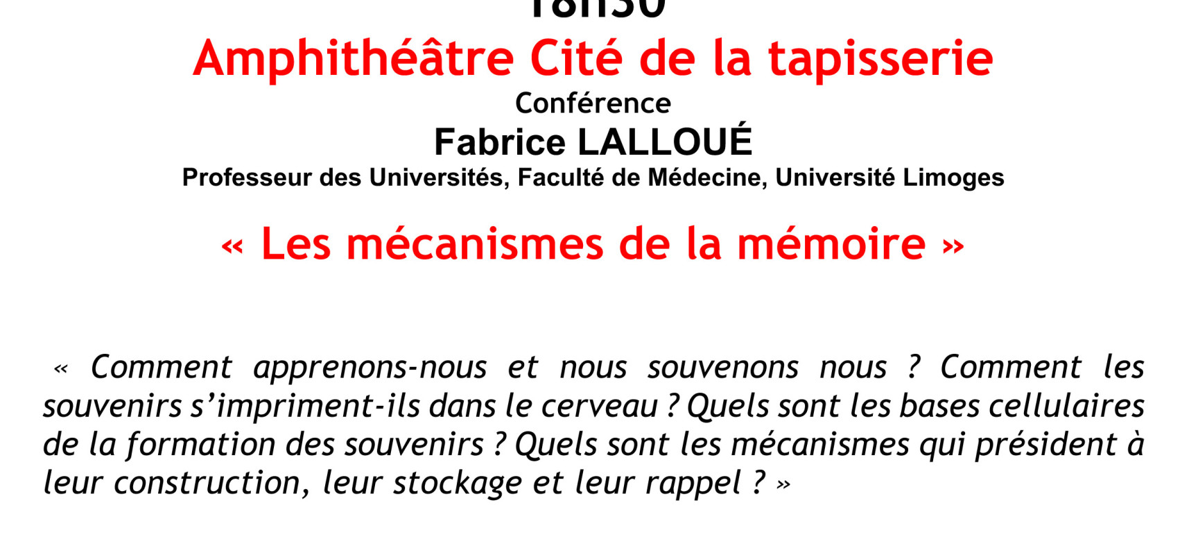 Conférence – « Les mécanismes de la mémoire » #LaSemaineDuCerveau2019 #Aubusson