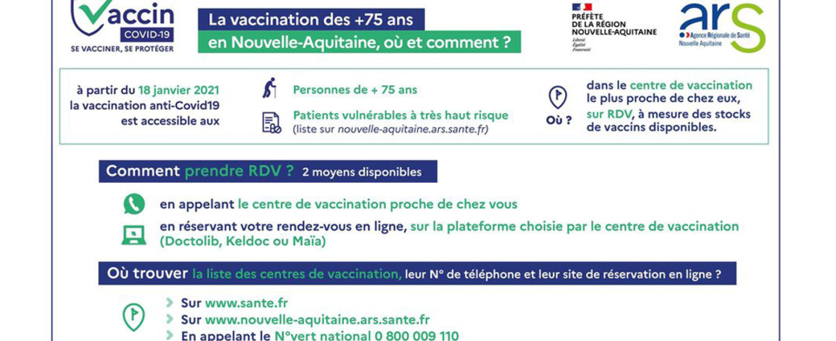 La vaccination anti-Covid19 des personnes de + 75 ans débutera le 18 janvier 2021
