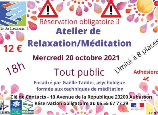 Atelier de relaxation / méditation – Clé2Contacts – Aubusson