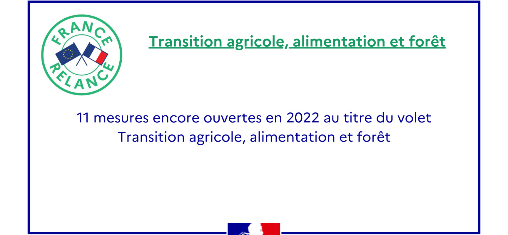 France Relance « Transition agricole, alimentation et forêt », 11 mesures sont encore ouvertes en 2022