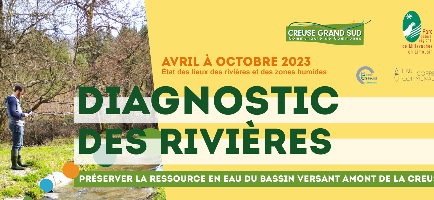 Entre avril et octobre 2023, Creuse Grand Sud et le Parc Naturel Régional de Millevaches en Limousin diagnostiquent les rivières du territoire !