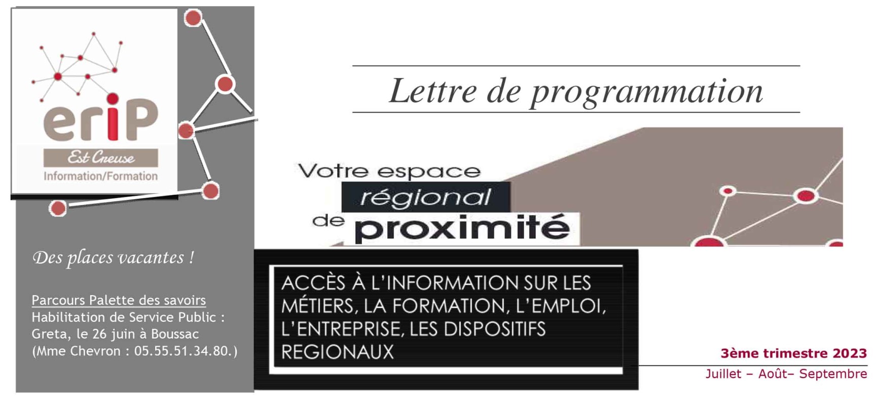 Programme de l’Espace Régional d’Information de proximité Est Creuse – Aubusson – Juillet, août et septembre 2023