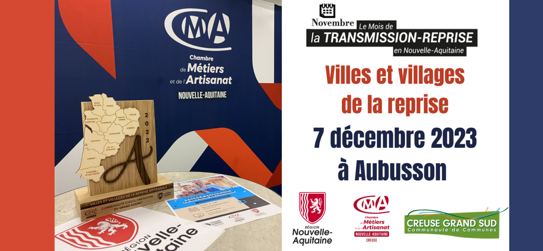 [MoisTransmissionReprise] Table-ronde sur la transmission-reprise d’entreprises artisanales – 7 décembre Aubusson #CMA23