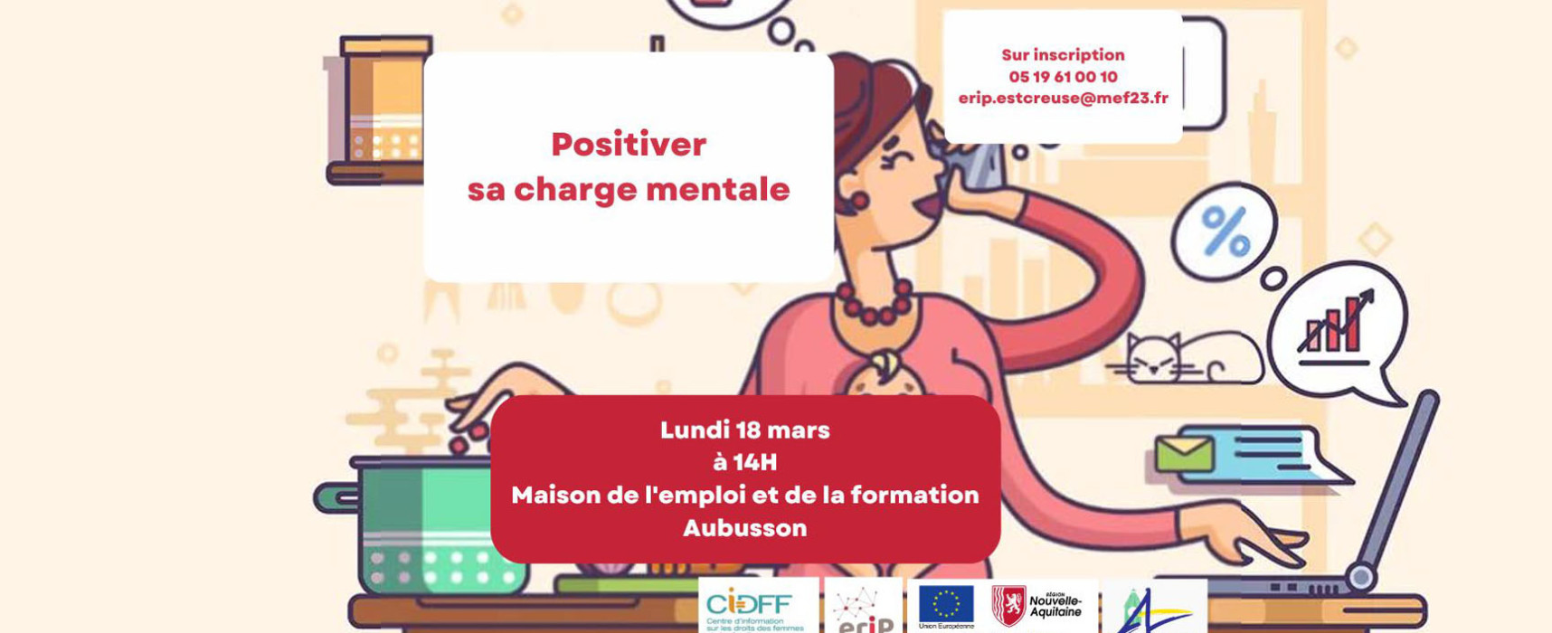 [ERIP Est Creuse] Atelier « Positiver sa charge mentale » – lundi 18 mars 2024 – Aubusson