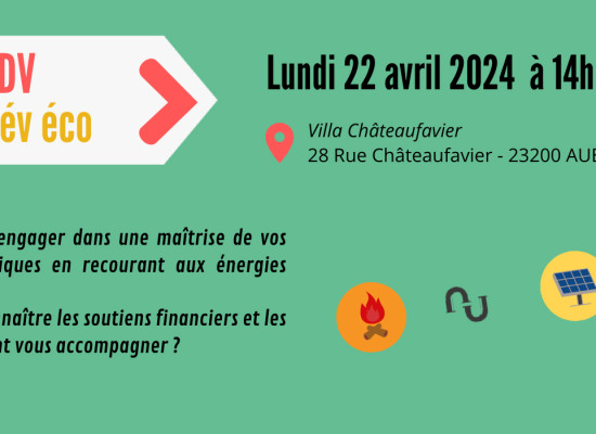 [LesRDVduDévÉco] « Énergie renouvelable en Creuse » – lundi 22 avril 2024 #Atelier