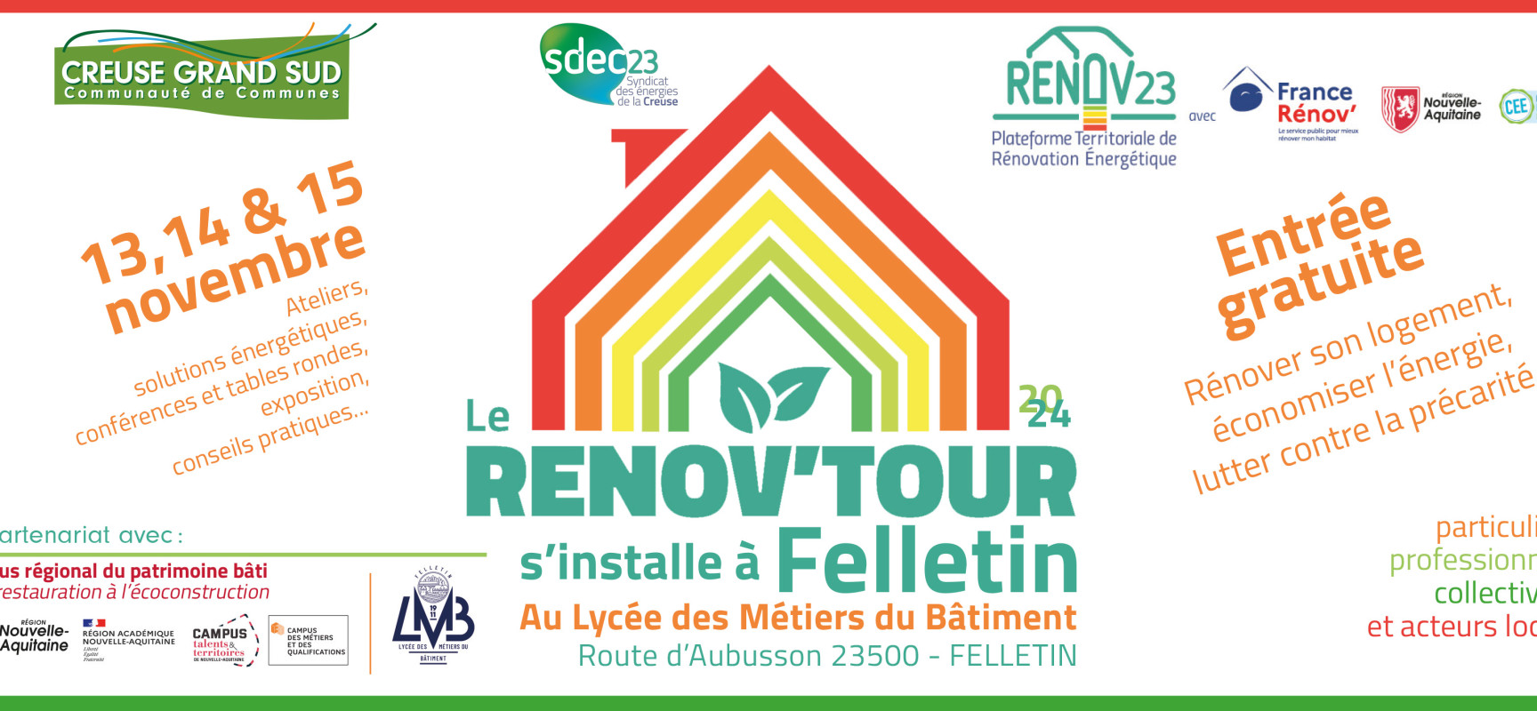 Le Rénov’Tour s’installe à Felletin du 13 au 15 novembre 2024, 3 jours pour accompagner la rénovation énergétique des logements