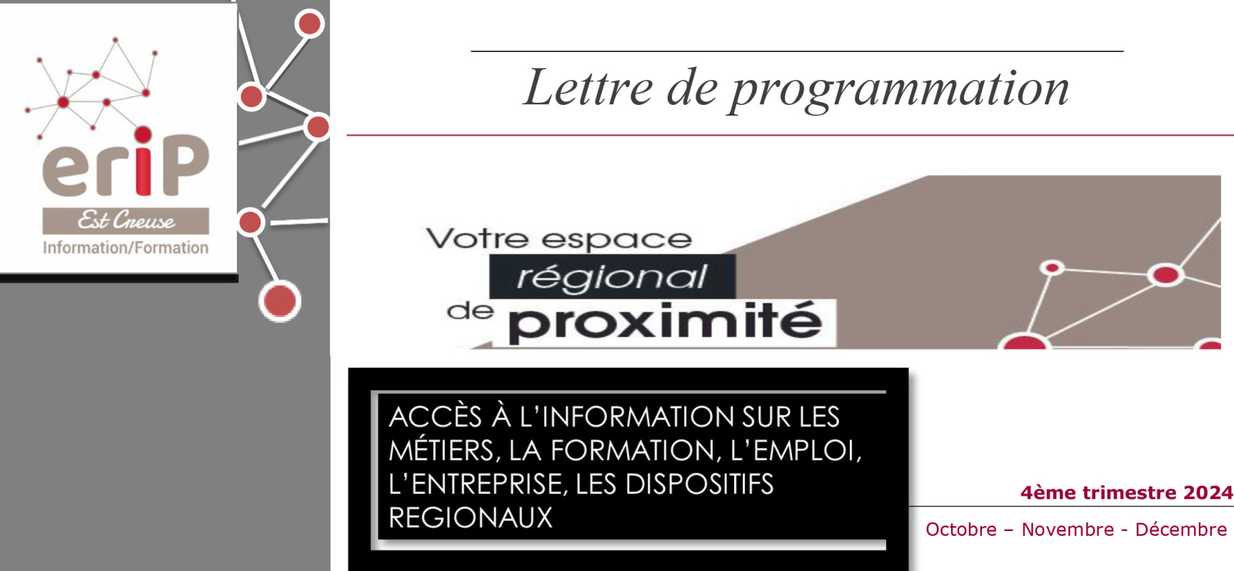 Programme de l’Espace Régional d’Information de proximité Est Creuse – Aubusson – Octobre, novembre et décembre 2024