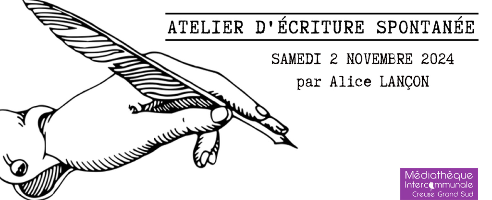 [Médiathèque] Atelier d’écriture spontanée par Alice LANÇON – Samedi 2 novembre 2024 #Felletin