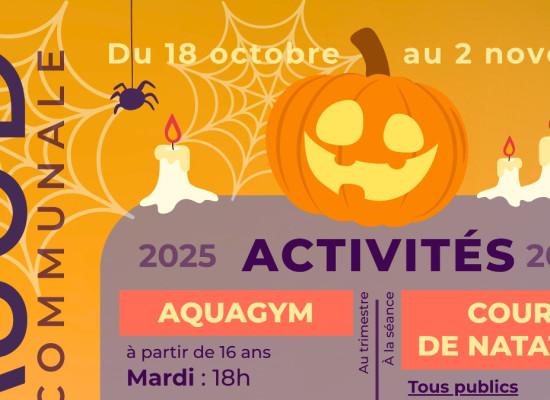 [Piscine AQUASUD] Les horaires et activités pendant les vacances de la Toussaint