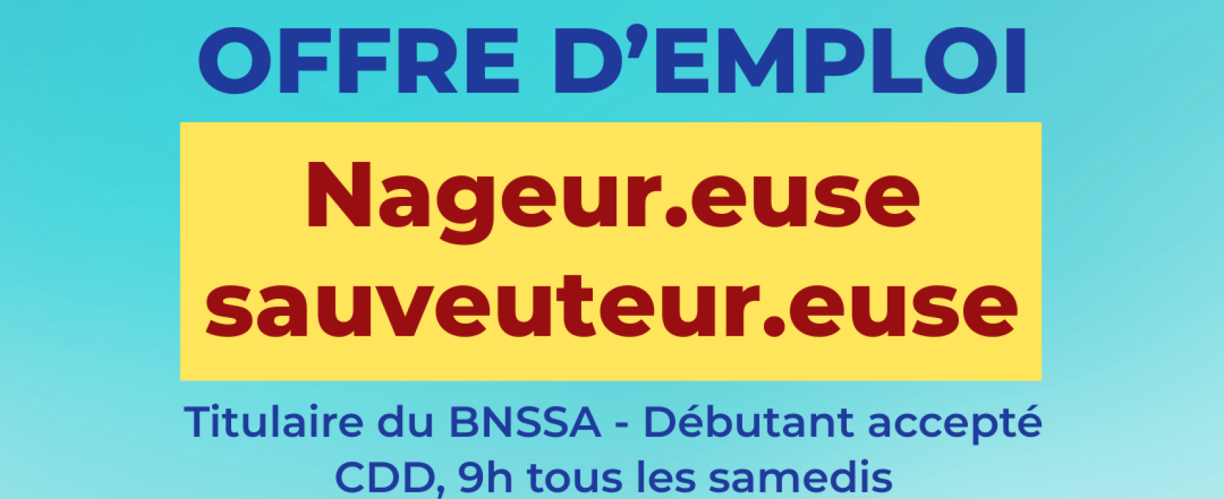 [OffreEmploi] AQUASUD recrute 1 nageur sauveteur/nageuse sauveteuse