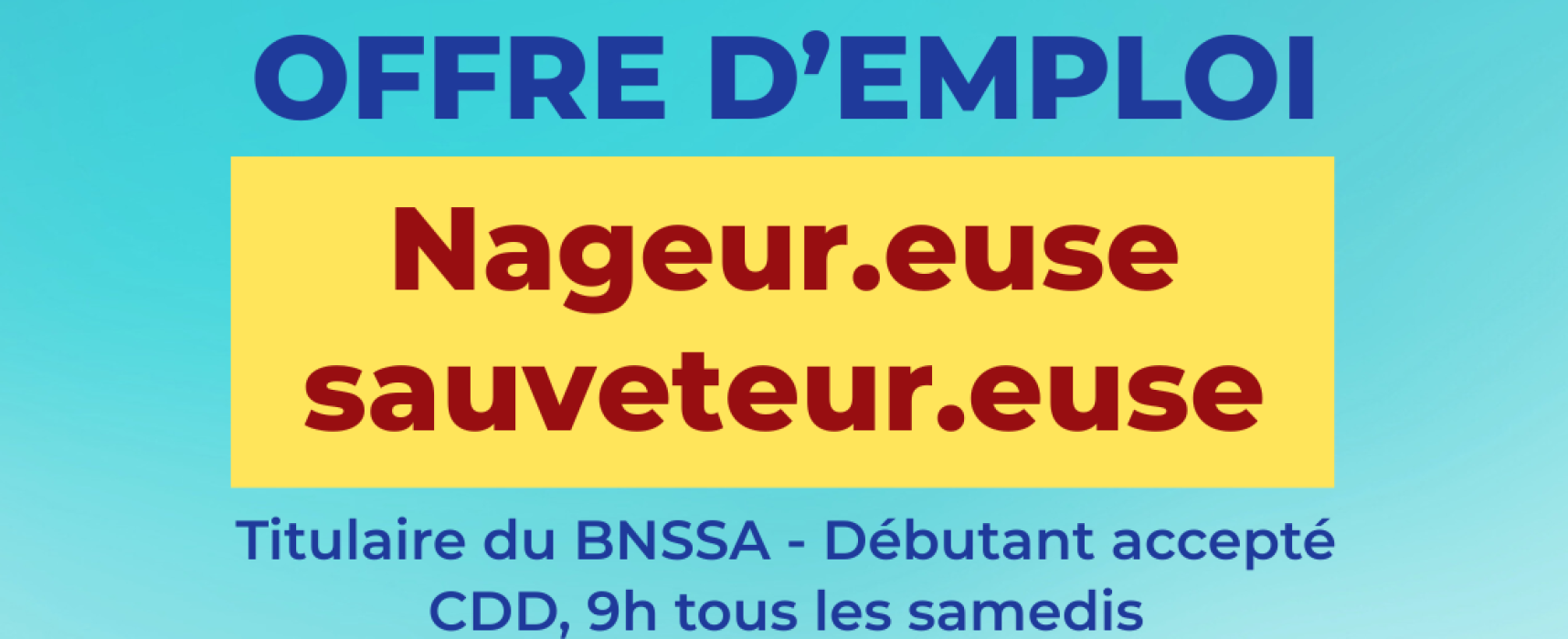 [OffreEmploi] AQUASUD recrute 1 nageur sauveteur/nageuse sauveteuse