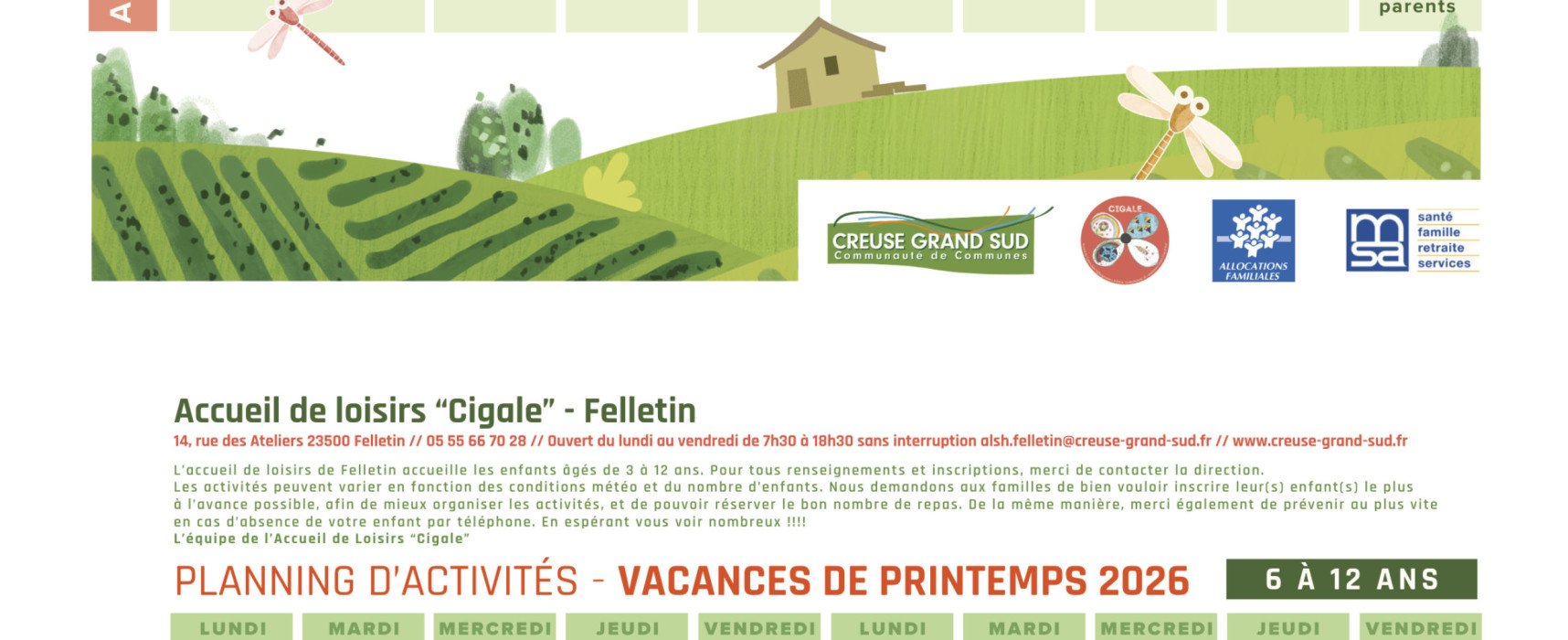 [Centre de loisirs – Felletin] Vacances de printemps pour les 3-12ans