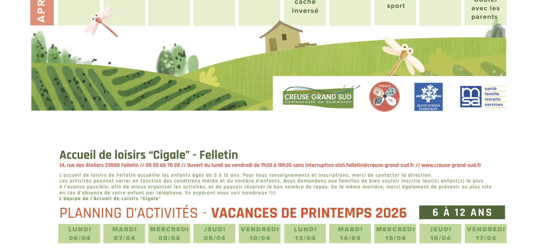 [Centre de loisirs – Felletin] Vacances de printemps pour les 3-12ans