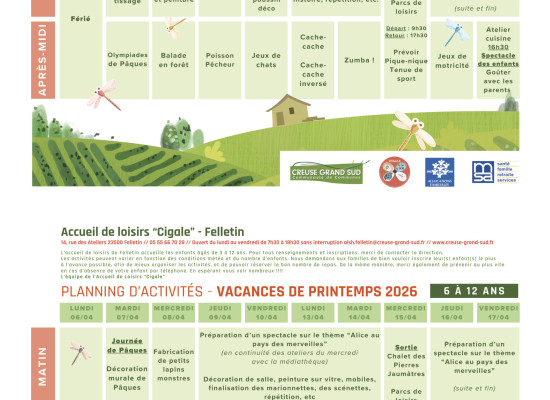 [Centre de loisirs – Felletin] Vacances de printemps pour les 3-12ans