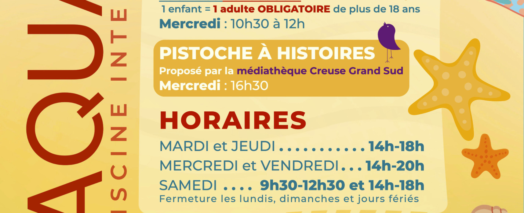 [Piscine AQUASUD] Activités et horaires pendant les vacances d&rsquo;été