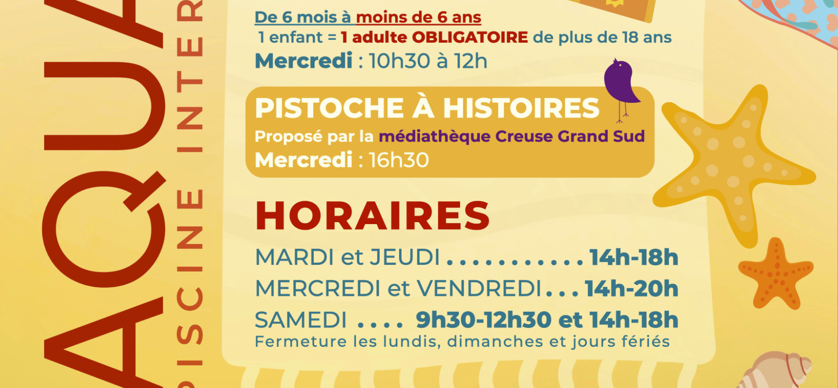 [Piscine AQUASUD] Activités et horaires pendant les vacances d&rsquo;été