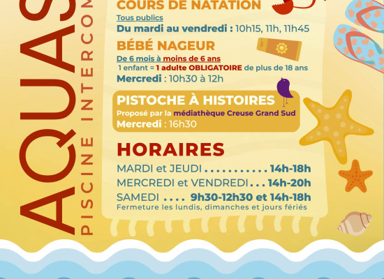 [Piscine AQUASUD] Activités et horaires pendant les vacances d&rsquo;été