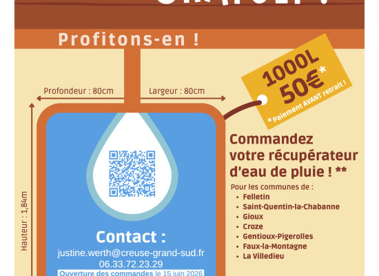 [ENVIRONNEMENT] Sobriété des usages de l&rsquo;eau – Commandez votre récupérateur d’eau – juin 2026