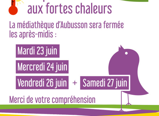[MÉDIATHÈQUE AUBUSSON] Adaptation des horaires