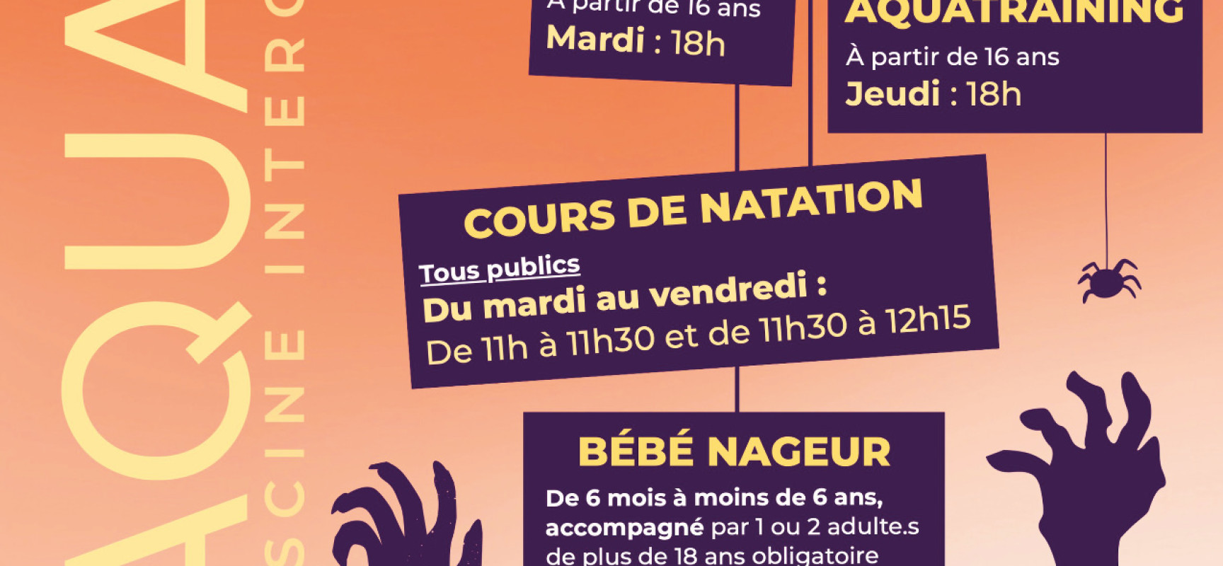 [Piscine AQUASUD] Les horaires et activités pendant les vacances d&rsquo;automne