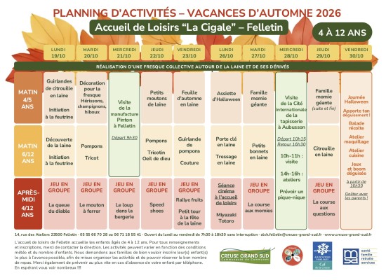 [Enfance-Jeunesse] Vacances d&rsquo;automne pour les 4-12ans